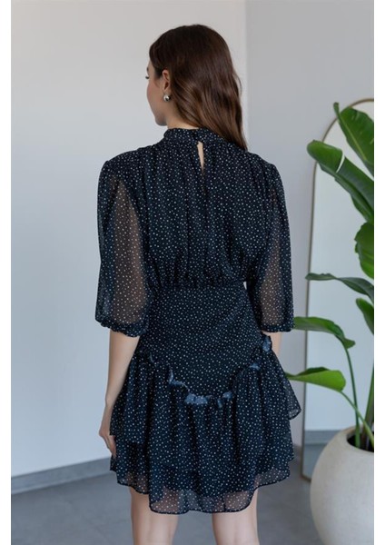 Şifon Kumaş Astarlı 90 cm Boy Elbise Kısa Elbise Mini Elbise Elbise