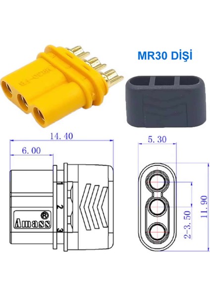 MR30 Dişi Erkek Konnektör Soket Çift 3 Pin Lipo Pil Batarya Bağlantı Konnektörü 30A Yüksek Akım indirimleri