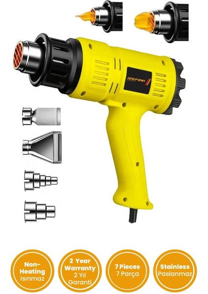 Alman Cam Rezistans Bakır Sargı Dijital Gösterge Ayarlı 5000 Watt Sıcak / Soğuk Hava Tabancası
