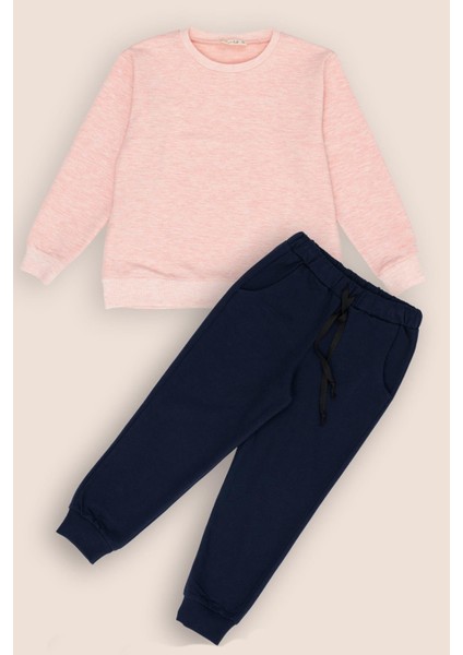 2'li Pembe Melanj Lacivert Sweat Jogger Alt Üst Takım