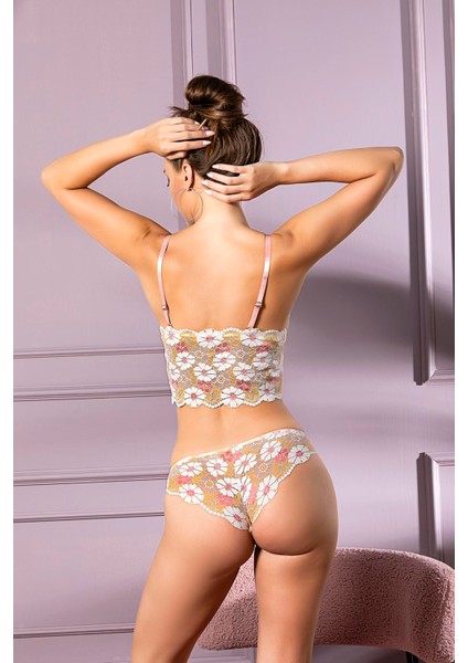 Dantel Li Kaplı Desteksiz Bralet Slip Külot Takım (BRF32031)