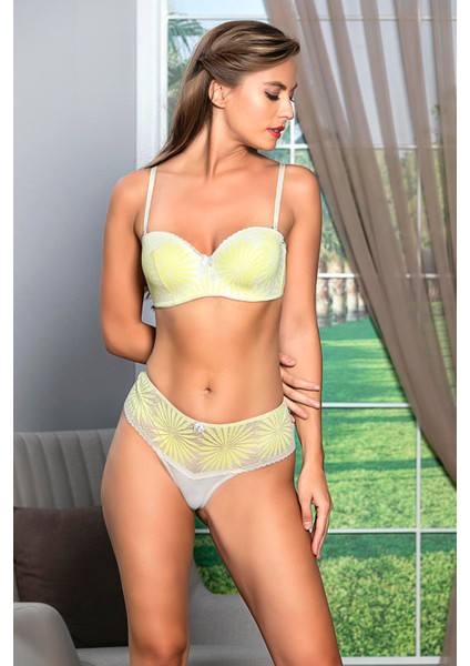 Straplez, Desteksiz Lotus Sütyen ve Boxer Takım Sarı (BRF32003)