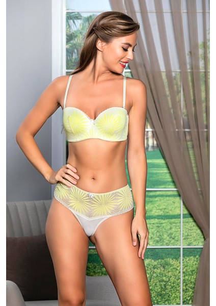 Straplez, Desteksiz Lotus Sütyen ve Boxer Takım Sarı (BRF32003)