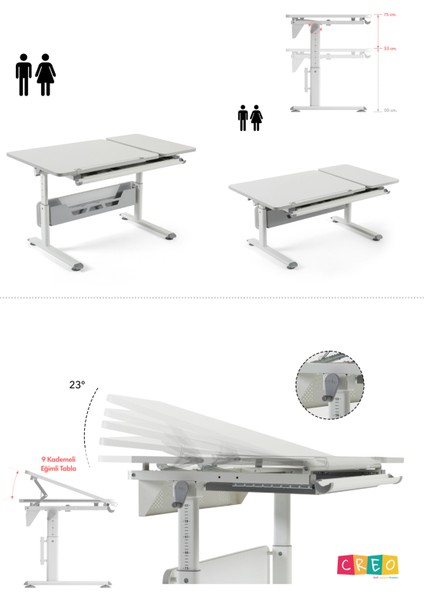 Yükseklik ve Eğim Ayarlı, Vega Premium Bilgisayar ve Çalışma Masası Takımı Beyaz/Gri