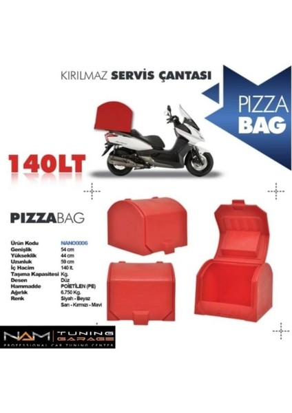 Motorsiklet Pizza Çantası Kırmızı Taşıma Çantası Plastik 140 Litre