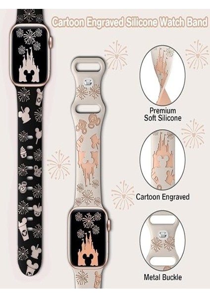 Apple Watch 6 7 8 9 10 Se Ultra Uyumlu 44 45 46 49MM Lazer Kesim Desenli Çift Renkli Silikon Kordon modelleri