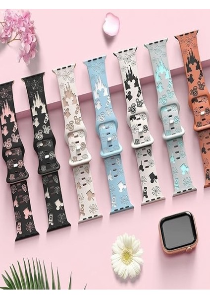 Apple Watch 6 7 8 9 10 Se Ultra Uyumlu 44 45 46 49MM Lazer Kesim Desenli Çift Renkli Silikon Kordon fırsatları