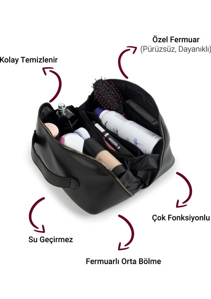 Makyaj Çantası Deri Valiz Içi Düzenleyici Büyük Boy Organizer Seyahat Tipi Siyah fiyatları