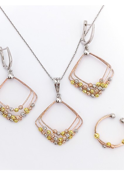 Kadın 925 Ayar Gümüş Eşkenar Dörtgen Dorika Modeli Seti fiyatları