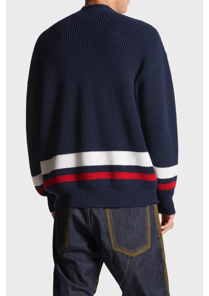 Logolu Yün Oversize Fit V Yaka Örme Hırka Erkek Hırka S74HA1420 S18431 961