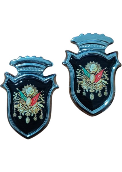 Osmanlı Devlet Arması Damla Etiket Krom Siyah 2'li