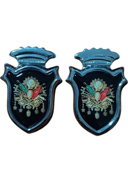Osmanlı Devlet Arması Damla Etiket Krom Siyah 2'li modelleri