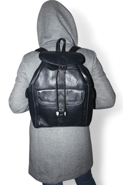 Kadın Erkek Kullanımlı Lacivert Sırt Çantası Hakiki Deri Siyah 3 Cepli Model indirimleri