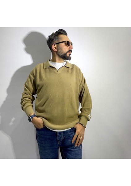 Oversize Polo Yaka Erkek Kazak