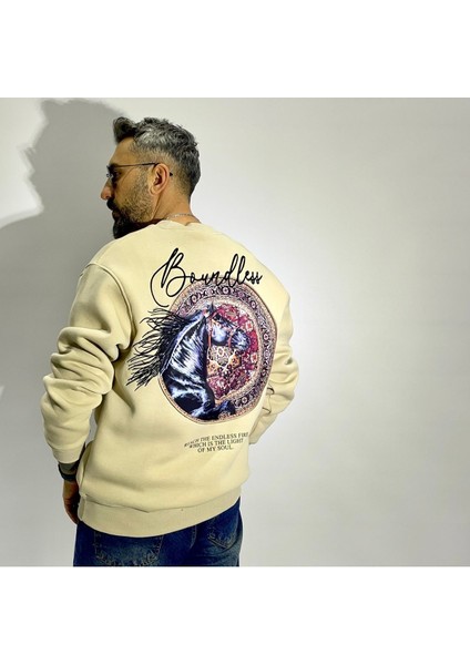 Sırtı Kumaş Baskılı Erkek Oversize Sweatshirt
