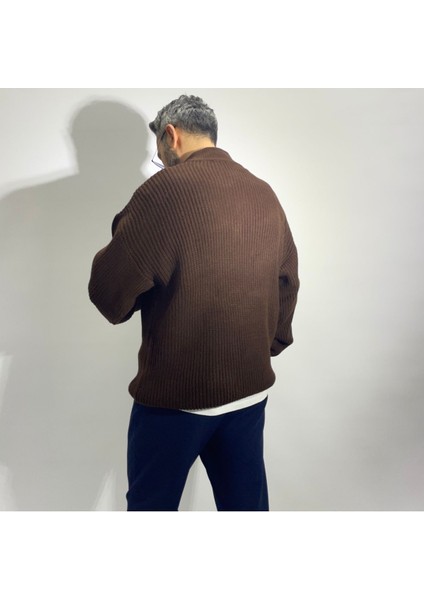 Yarım Fermuarlı Oversize Erkek Triko Kazak