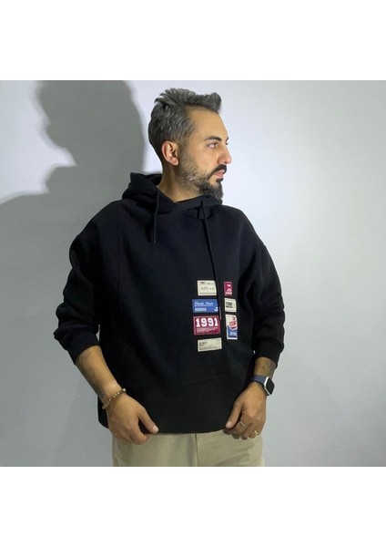 Patchli Oversize Erkek Hoodie