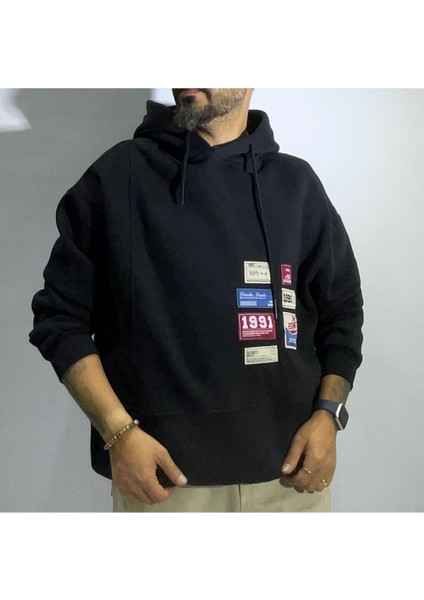 Patchli Oversize Erkek Hoodie