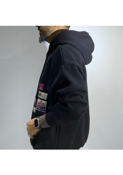 Patchli Oversize Erkek Hoodie