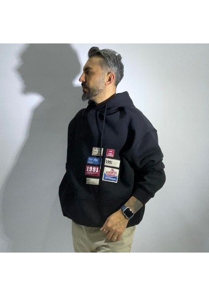 Patchli Oversize Erkek Hoodie