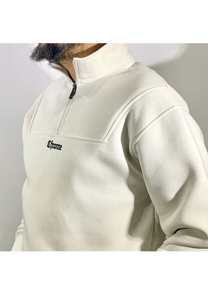 Yarım Fermuarlı Oversize Erkek Sweatshirt