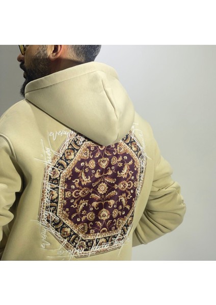 Otantik Kumaş Baskılı Oversize Erkek Hoodie