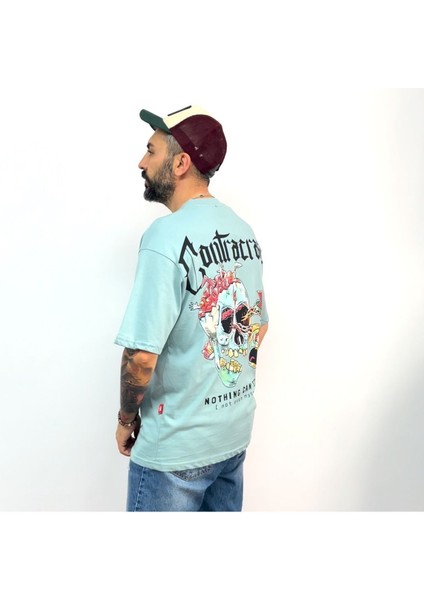 Skull Baskılı Oversize Erkek T-Shirt