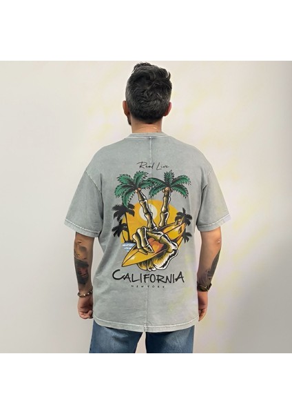 California Yıkamalı Oversize T-Shirt