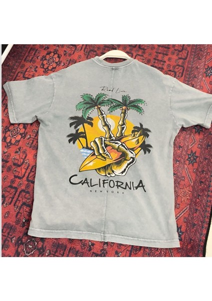 California Yıkamalı Oversize T-Shirt
