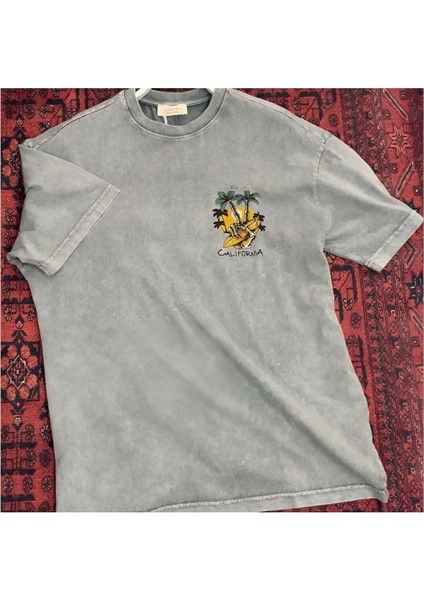 California Yıkamalı Oversize T-Shirt