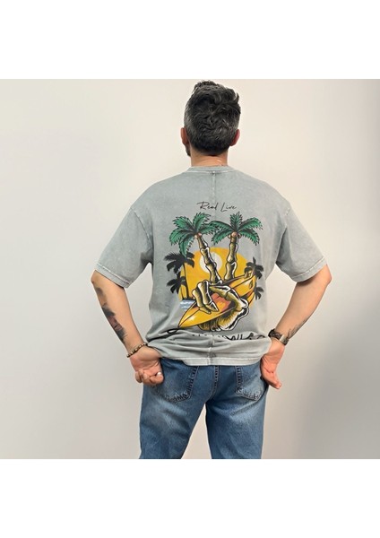 California Yıkamalı Oversize T-Shirt