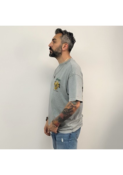 California Yıkamalı Oversize T-Shirt