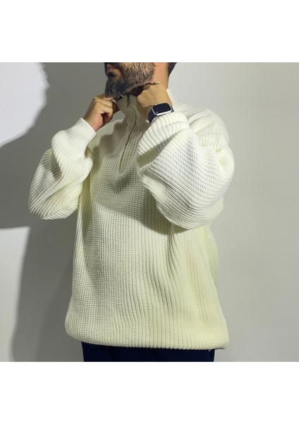 Yarım Fermuarlı Oversize Erkek Triko Kazak
