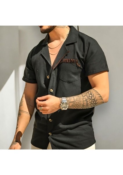Otantik Desenli Keten Relaxed Fit Gömlek