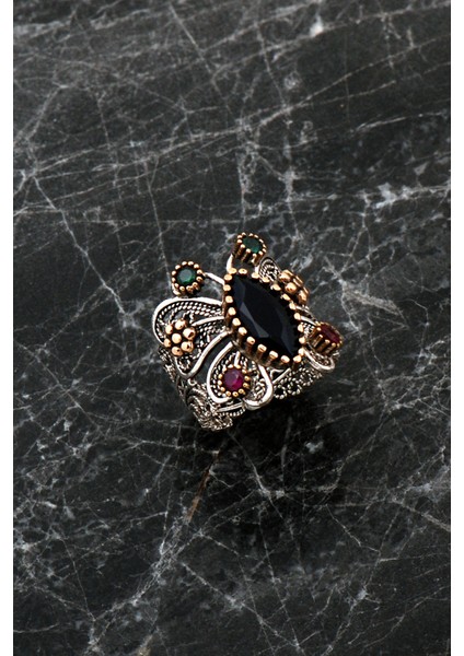 Safir Taşlı Telkari İşlemeli Kelebek Gümüş Yüzük 2497
