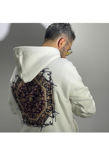 Otantik Kumaş Baskılı Oversize Erkek Hoodie