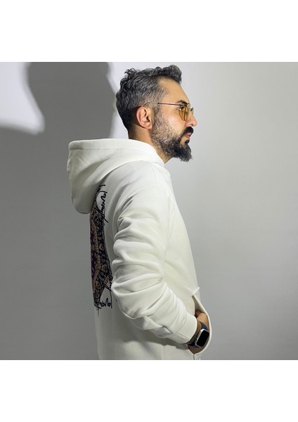 Otantik Kumaş Baskılı Oversize Erkek Hoodie
