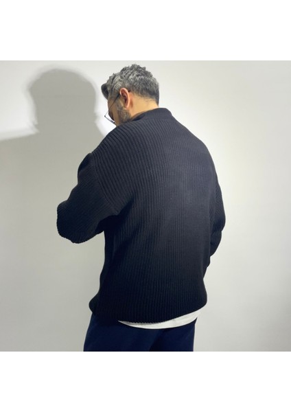Yarım Fermuarlı Oversize Erkek Triko Kazak