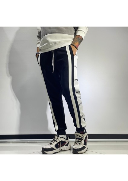 Şerit Detaylı Siyah Jogger Eşofman Altı