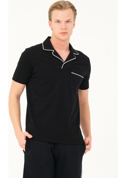 Erkek Regular Fit Kısa Kollu Polo Siyah