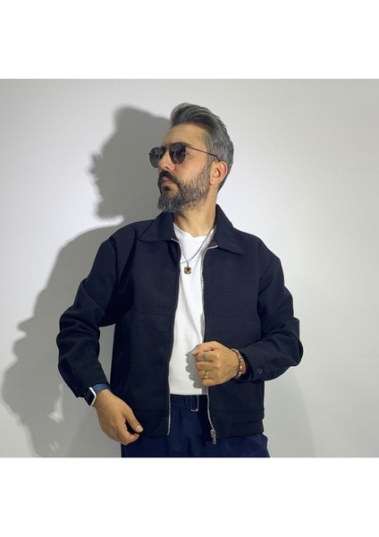 Boxy Fit Fermuarlı Kaşe Ceket