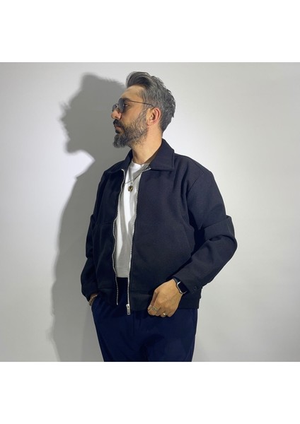Boxy Fit Fermuarlı Kaşe Ceket