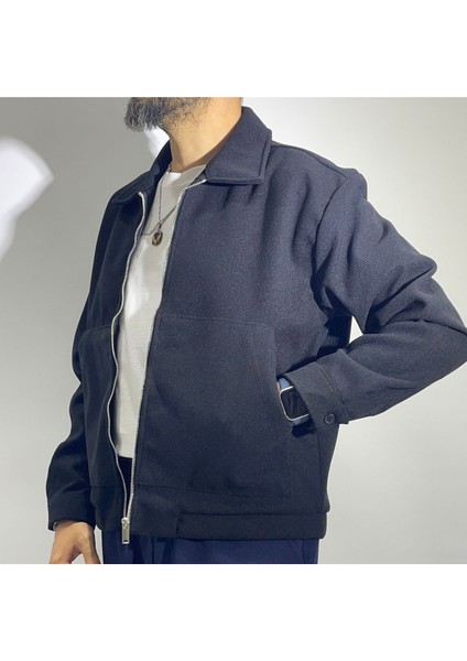 Boxy Fit Fermuarlı Kaşe Ceket