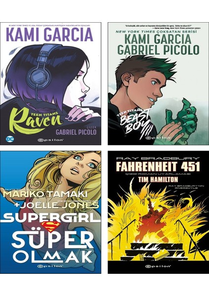 Teen Titans Raven - Teen Titans Beast Boy - Super Girl Süper Olmak - Fahrenheit 451 Çizgi Roman Uyarlaması 4 Kitap