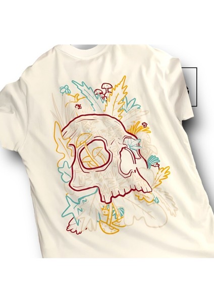 Renkli Kabartma Skull Baskılı Oversize T-Shirt