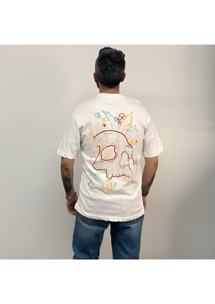 Renkli Kabartma Skull Baskılı Oversize T-Shirt