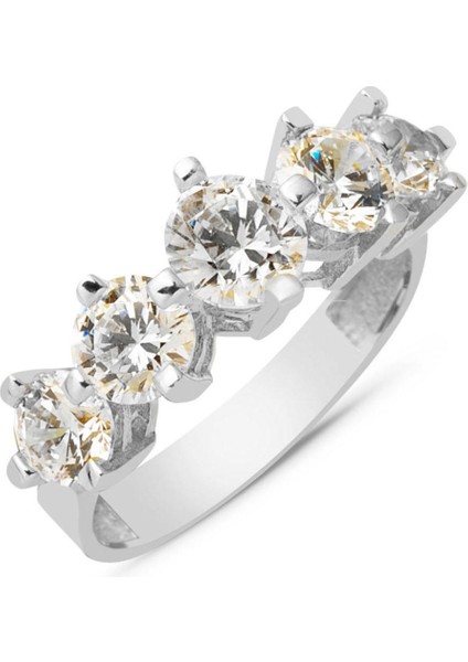 Spica 14 Ayar Beştaş Beyaz Altın Yüzük