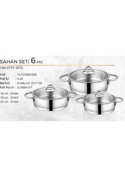 Vision 6 Parça Omlet Set 16-18-20 cm