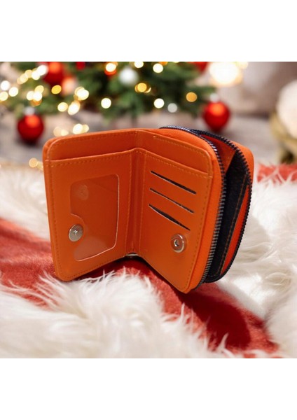 Turuncu Cüzdan Çok Bölmeli Kapaklı Suni Deri Kadın Cüzdan 12 cm