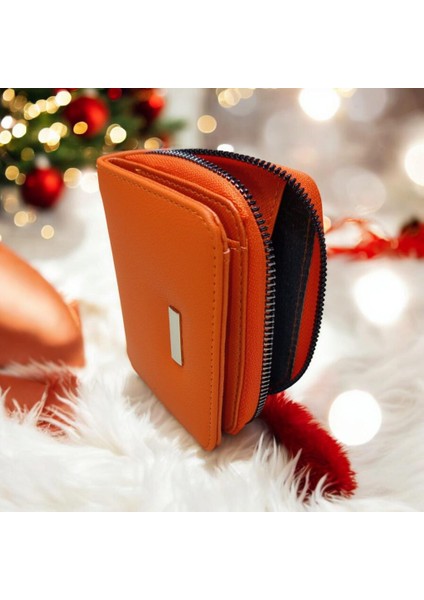 Turuncu Cüzdan Çok Bölmeli Kapaklı Suni Deri Kadın Cüzdan 12 cm fiyatları